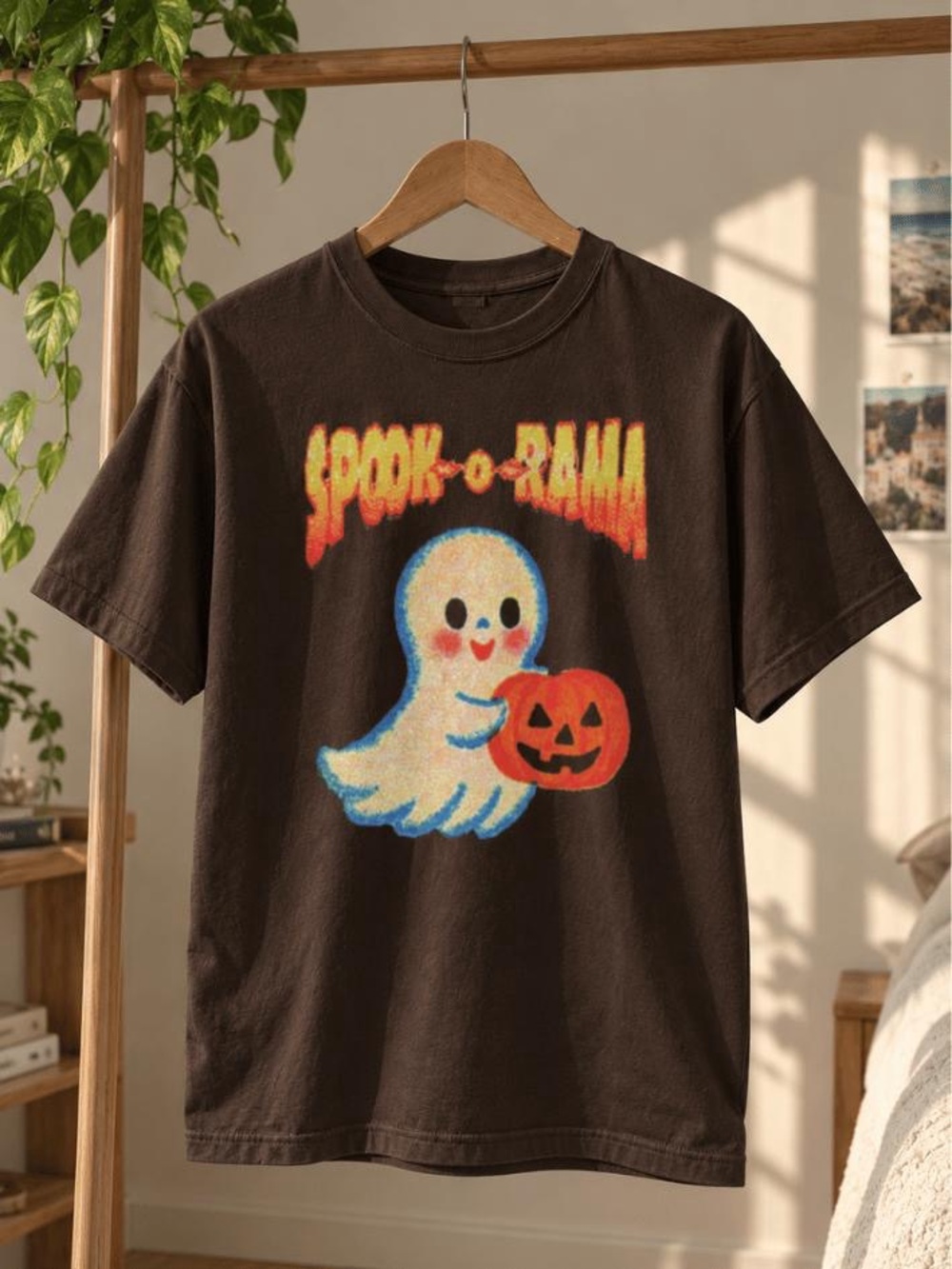 Spooky Ghost Pumpkin Graphic T-shirt Retro Halloween Cute Tee